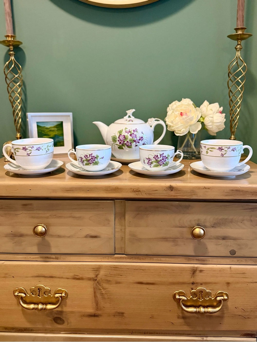 Vintage Bohemia Czechoslovakia Violet Floral Tea Set | 10 Pieces